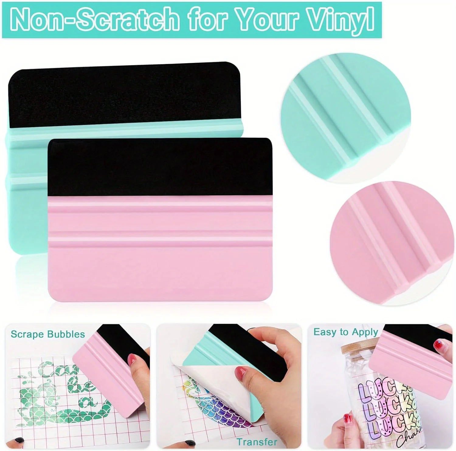 5pcs Purple And Teal Squeegee, Squeegees for Vinyl Purple And Coral, Vinyl Squeegee Tools Vinyl for Crafting Vinyl Application Qme