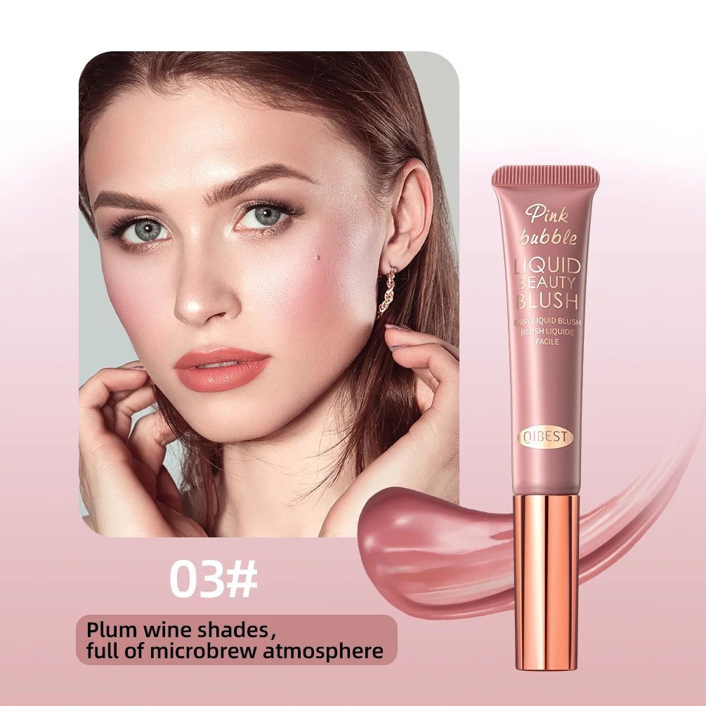 QIBEST Face Liquid Blush Eyeshadow Cheeks Makeup With Cushion Applicator Lightweight Soft Maquiagem Waterproof Smooth CreamBlush Qme Liquid Blush 03