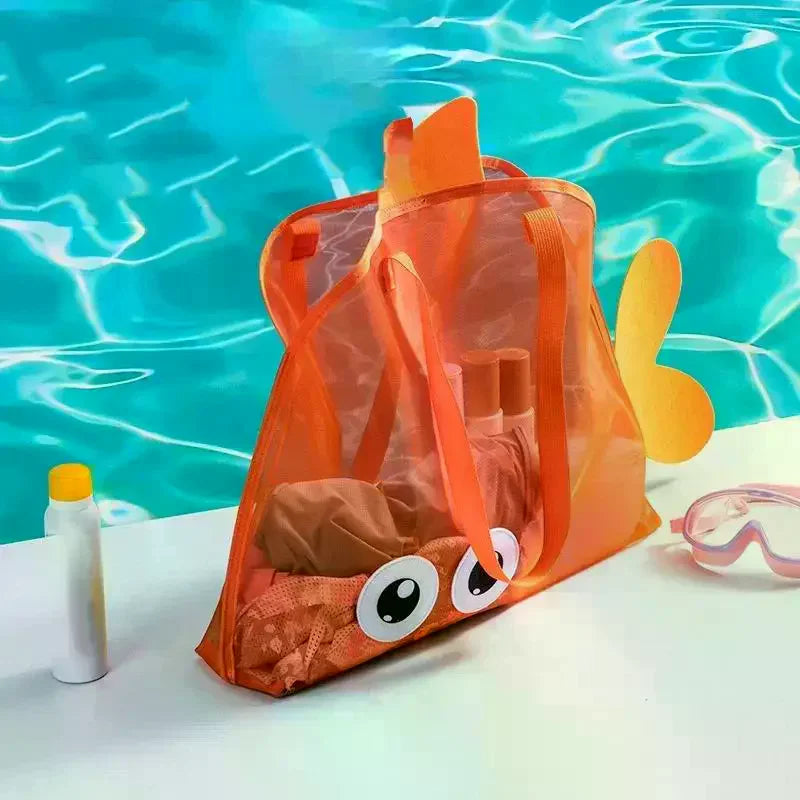 Cute Large Capacity Storage Bag Portable Foldable Mesh Sand Digging Toy Organizer Pouch For Beach Travel Outdoor Sports Qme