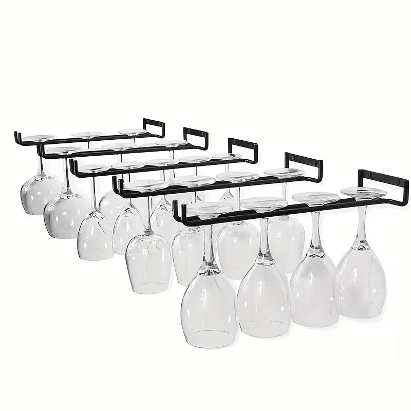 4 Red Wine Cup Holders Hanging Upside Down Footed Storage Rack Qme