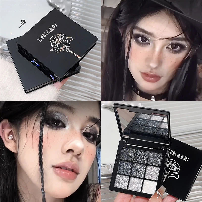 Punk Smoked Black Gray 9 Color Eyeshadow Makeup Palette Dark Color Pressed Glitter for Eyes Shadow Pigment Powder Cosmetics Qme