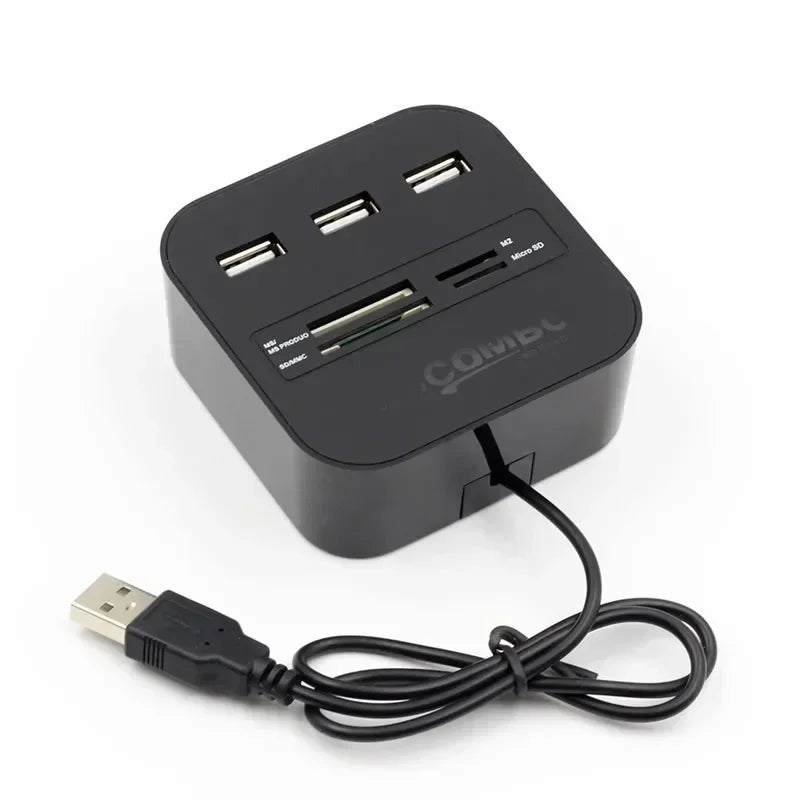 High Speed USB Hub 2.0 3 Ports with Card Reader Mini Hub USB Combo All In One USB Splitter Adapter for PC Laptop Computer Qme