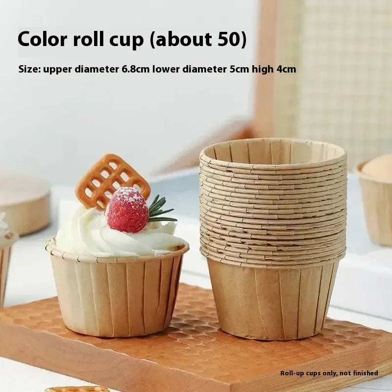 50pcs Cake Baked Crimped Muffin Cup Heat-resistant and Oil-proof Paper , Suitable for Cupcakes Wrapping Paper Wedding Party Qme Original color