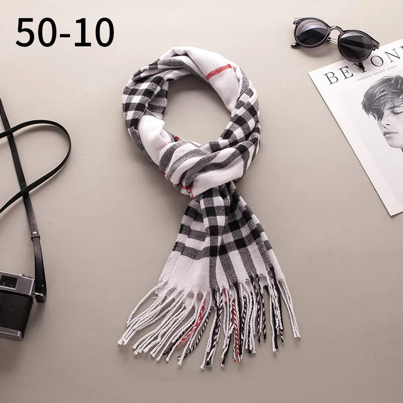 Imitation Cashmere Warm Scarf Women Winter Men Shawl Plaid Female Qme rt8 One Size >8Y