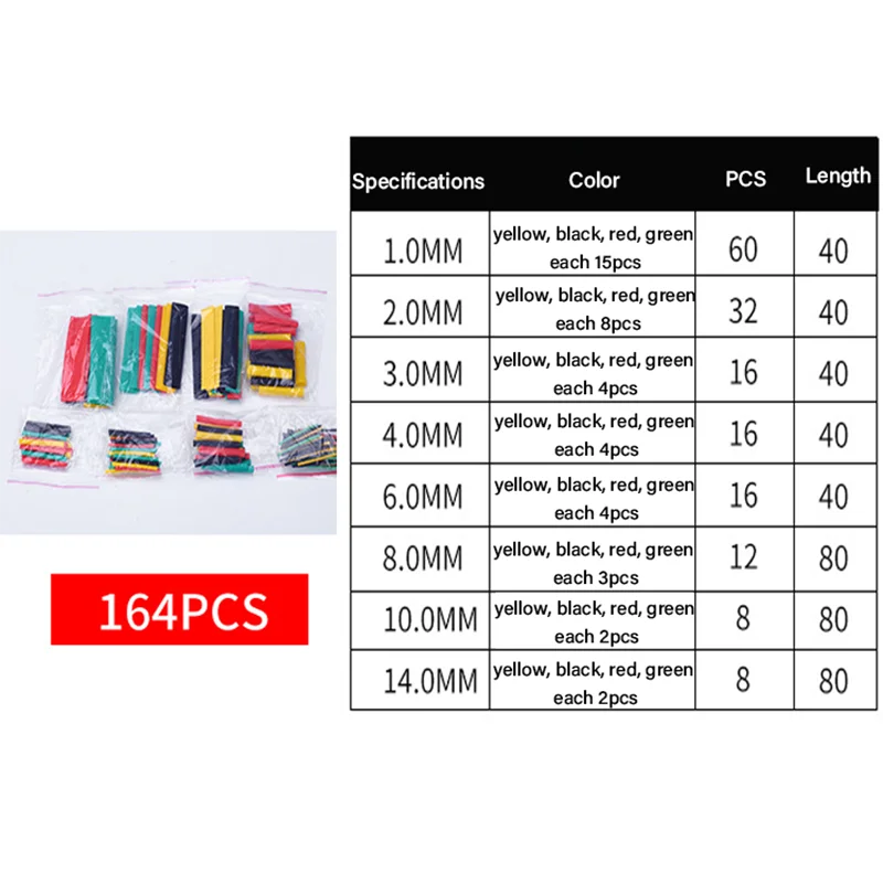 Insulation Heat-shrinkable Sheath Set Colored Thermoresistant Heat Shrink Tube Charger Cable Protector Connect Sleeved Cable Qme 164pcs Colored(Bag)