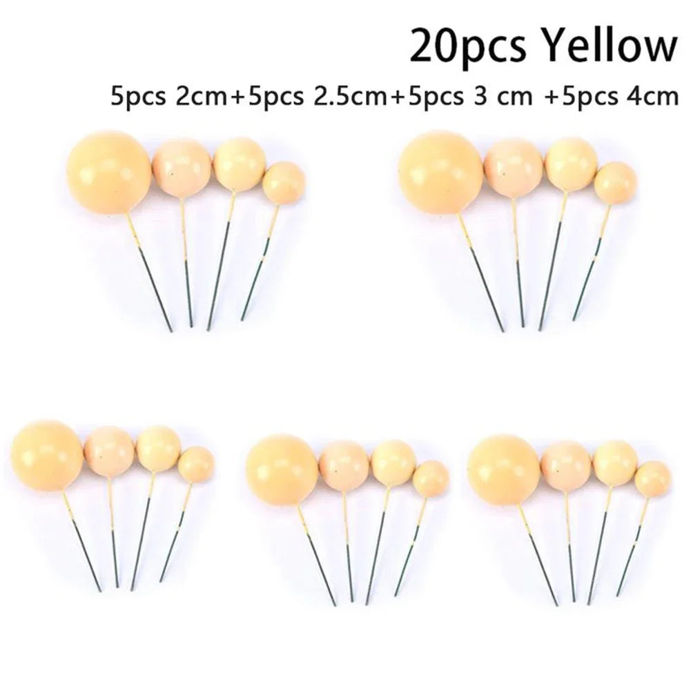 20pcs Ball For Cake Topper Birthday New 2/2.5/3/4cm White/yellow/black/purple/red Cake-Toppers Cupcake Topper For Cake Decor Qme yellow