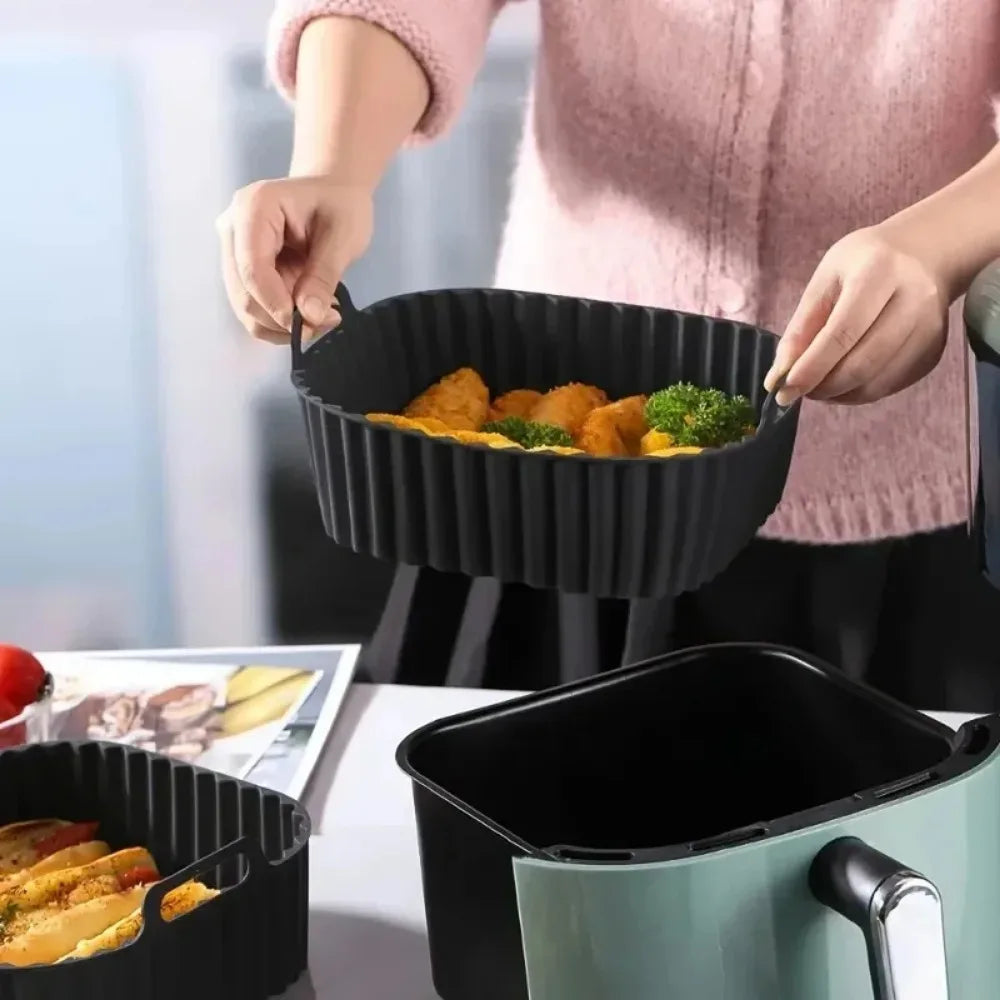Square Reusable Silicone Air Fryer Liners Non-stick Heat Resistant Baking Liner for 4-7QT Home Kitchen Cooking & Baking Supplies Qme