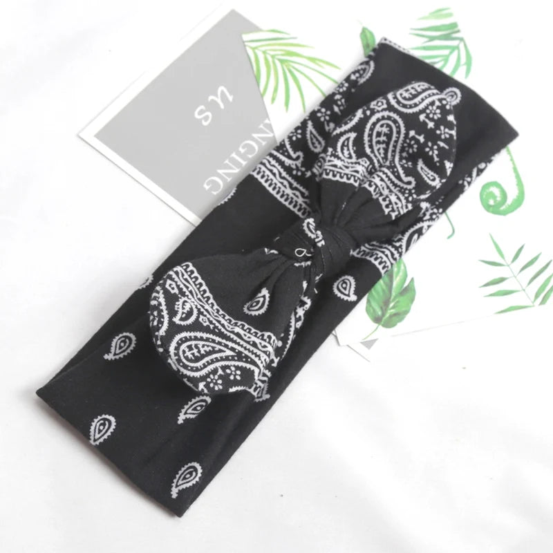 Vintage Soft Paisley Cashew Flowers Hair Bands Pilates Elastic Yoga Qme black