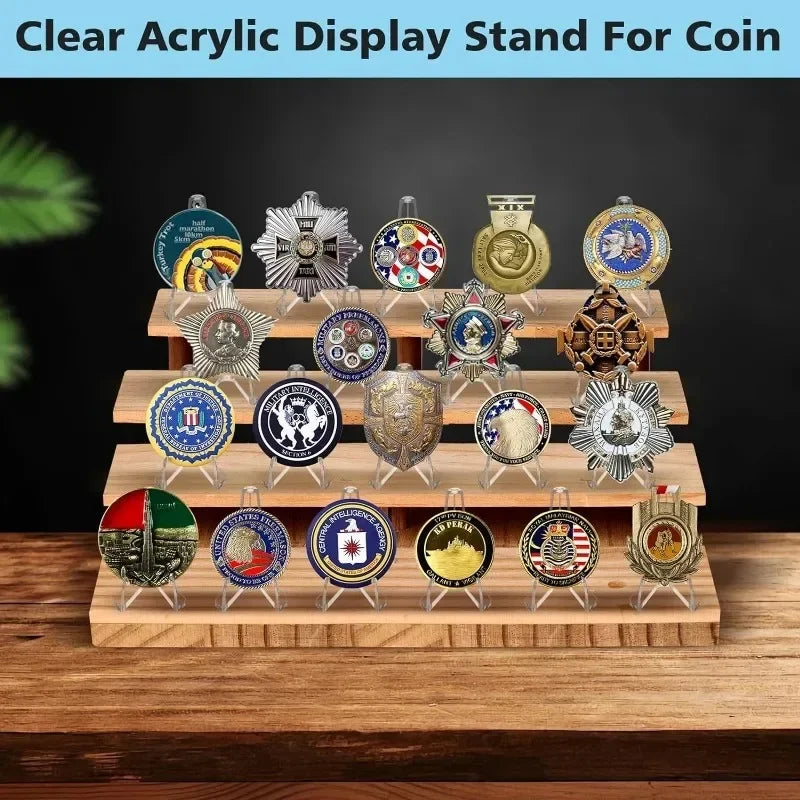 Wholesale Acrylic Coin Display Stand Holders Small Easel Rack Card Commemorative Challenge Coin Capsule Holder Support Qme