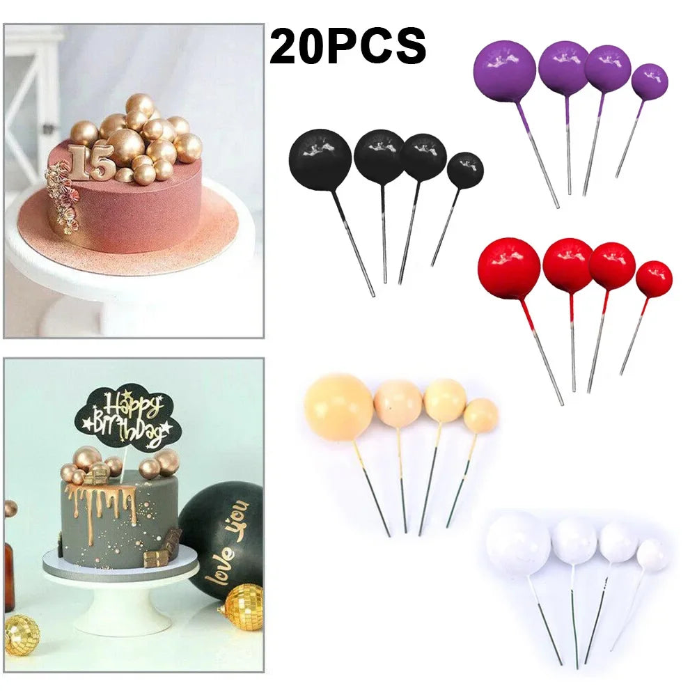 20pcs Ball For Cake Topper Birthday New 2/2.5/3/4cm White/yellow/black/purple/red Cake-Toppers Cupcake Topper For Cake Decor Qme