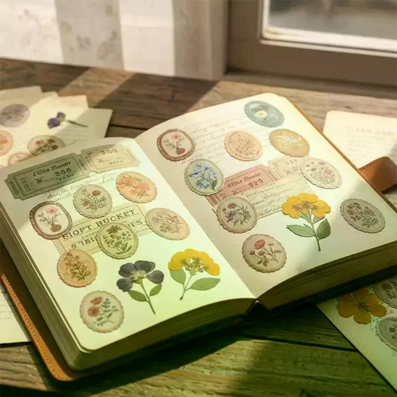 45pcs Serene Florals Sticker Pack - Boxed Flower Theme Collection, DIY Journal Collage Decor Set, Literary Stationery Qme