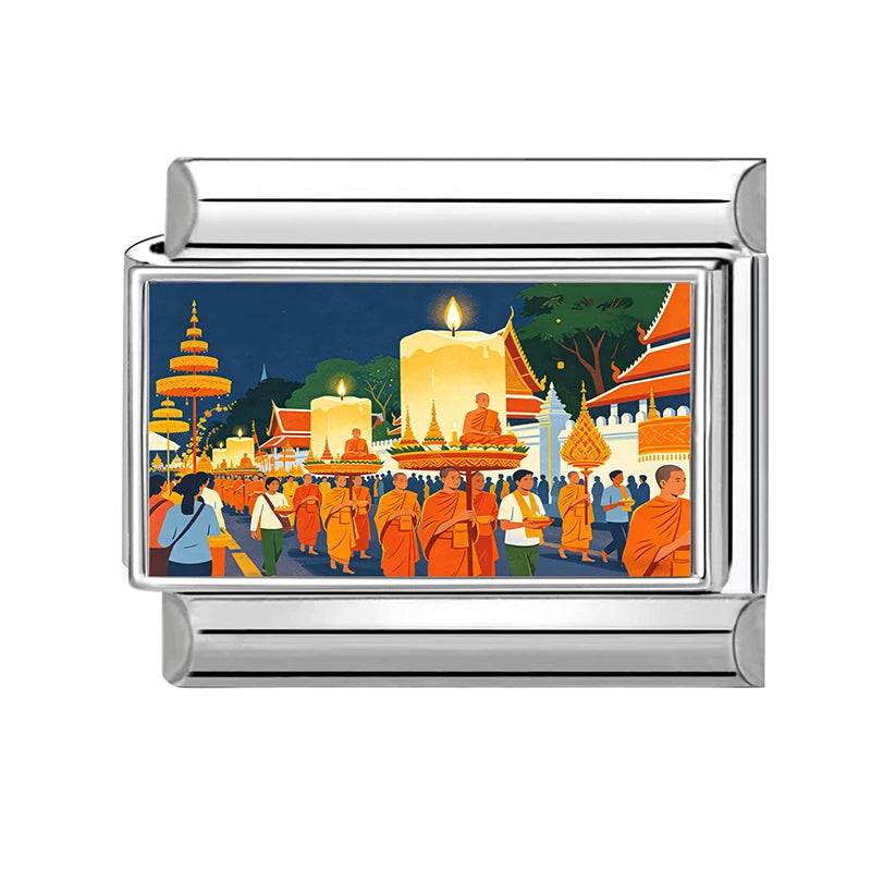 Floating Water Lanterns offer sacrifices Buddhist Lent Charms Italian Links Fit 9mm Bracelet Stainless Steel DIY Making Jewelrys Qme Style 11