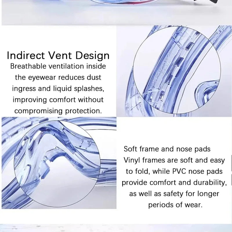 5pcs Safety Goggles Anti-Splash Dust Wind Fogproof Full Sealed Protective Eyewear 4 Vents Lab Work Safety Glasses Qme