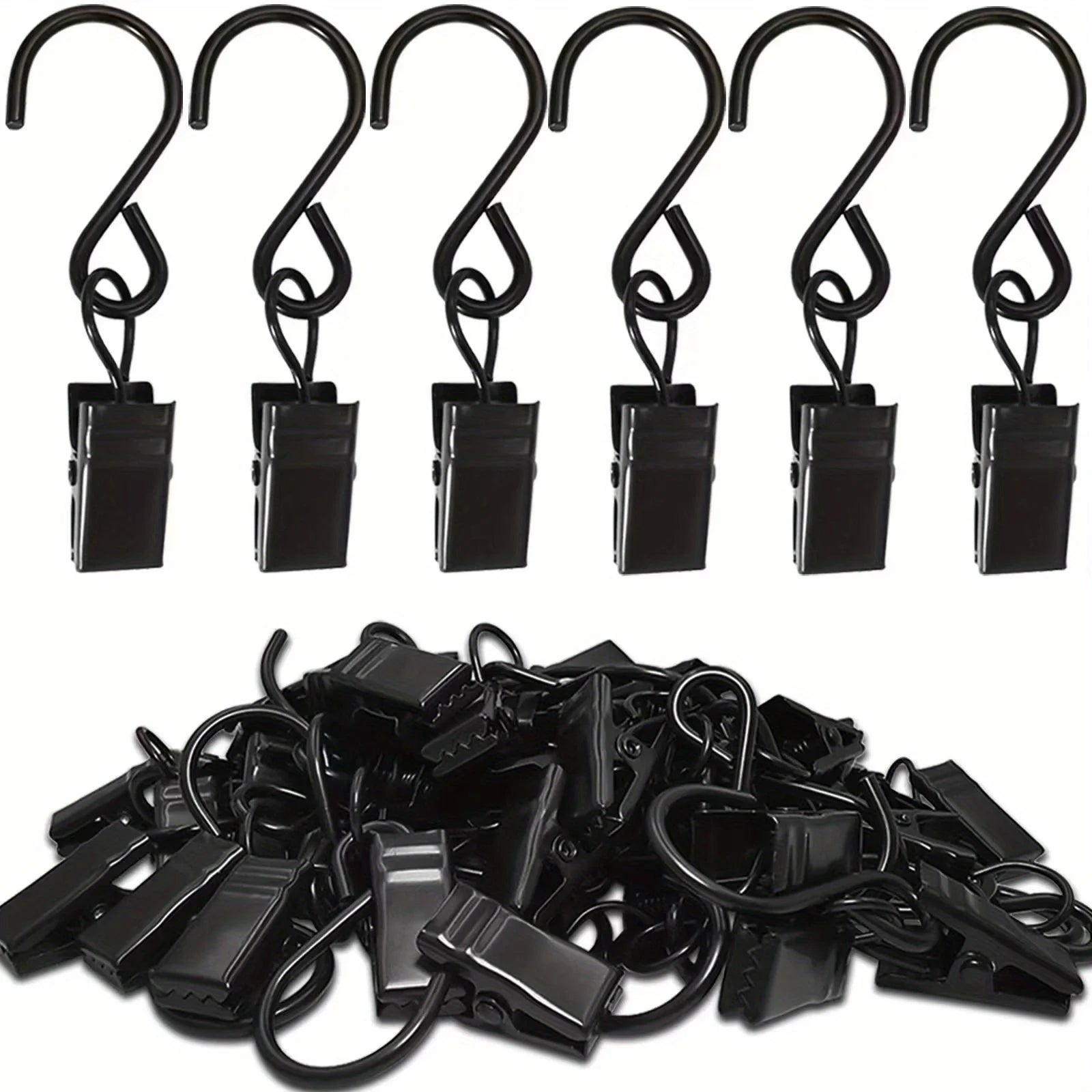 20pcs Of S-shaped Hooks for Curtains, Hangers for Draining Sinks And Camping Tents, Art And Craft Displays, Qme Black