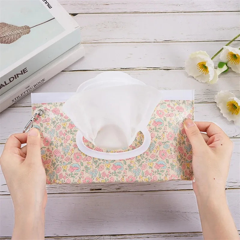 EVA Baby Wet Wipe Pouch Portable Wipes Holder Case Flip Cover Snap-Strap Reusable Refillable Cosmetic Pouch Useful Tissue Box Qme