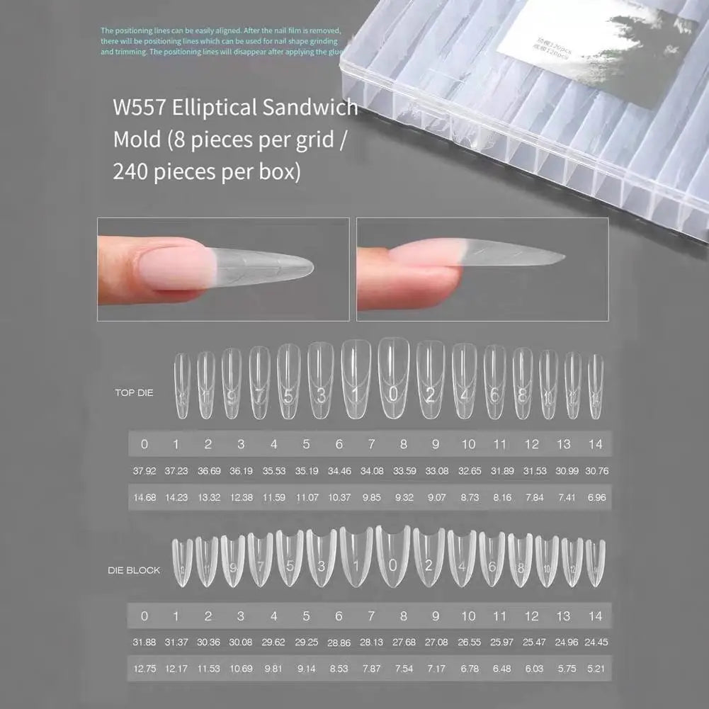 Dual Nail Forms Almond Extension Poly Gel Full Cover Reusable Molds Qme Transparent