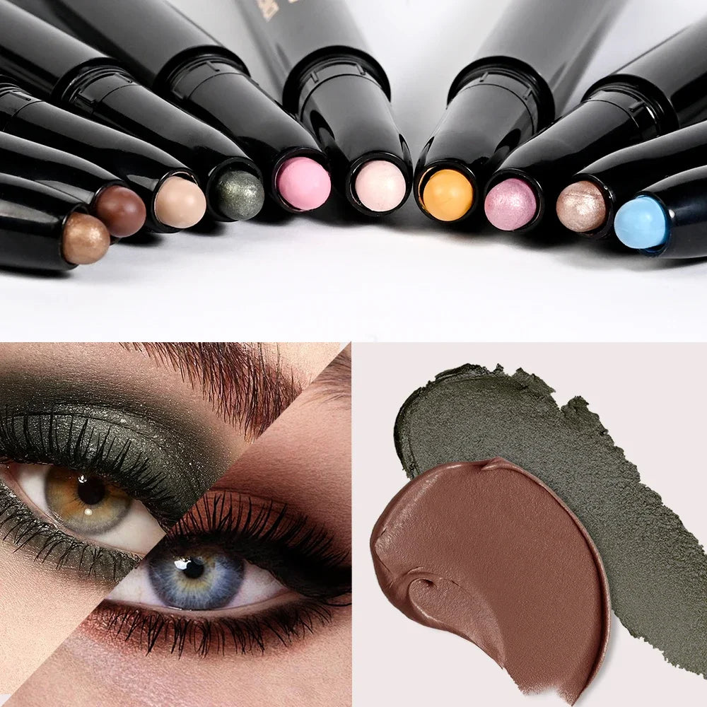 Matte Blue Eyeshadow Stick Pencil Waterproof Monochrome Glitter Pearly Eyeshadow Makeup Soft Natural High Pigmented Long-Lasting Qme