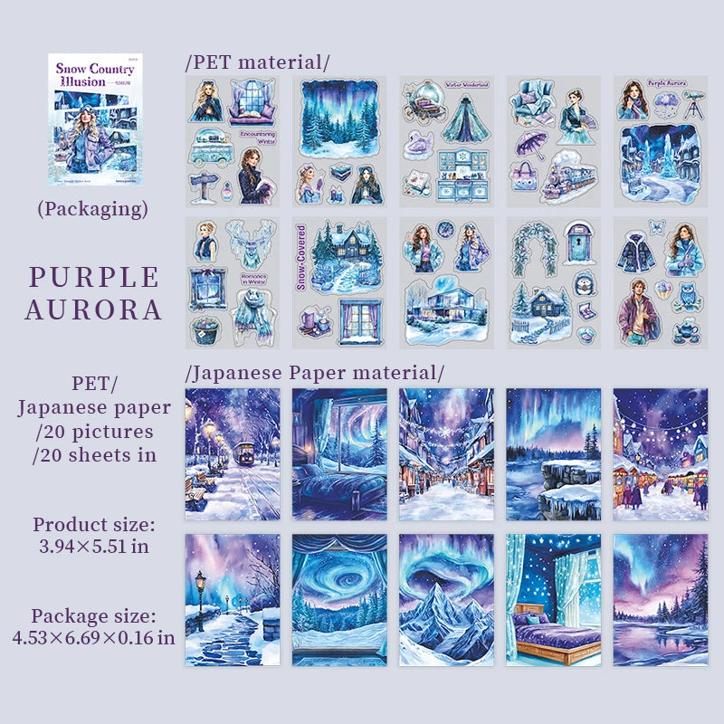 20 Sheets Winter Snowy Fairyland Theme Sticker Book for DIY Scrapbooking Collage Guitar Phone Case Notebook Decoration Qme 2