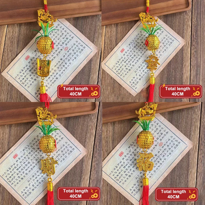 Chinese Year 2026 Celebration Decor Horse Red Gold Pineapple Hanging Qme