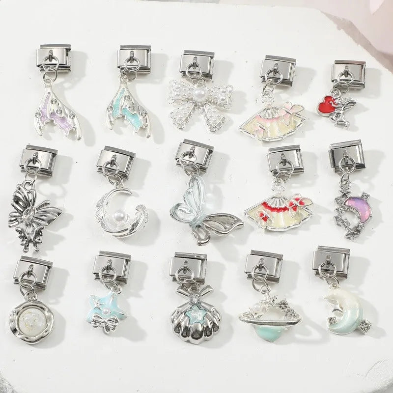 2026 New Original Colorful Zircon Crystal Pendant Italian Charm Link fit 9mm Stainless Steel Jewelry DIY Making Bracelets Qme