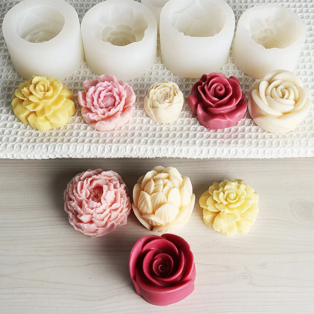 Lotus Flower Silicone Candle Mold Sunflower Peony Multi Style Soap Resin Crystal Mould Heart Rose Chocolate Ice Making Set Gifts Qme