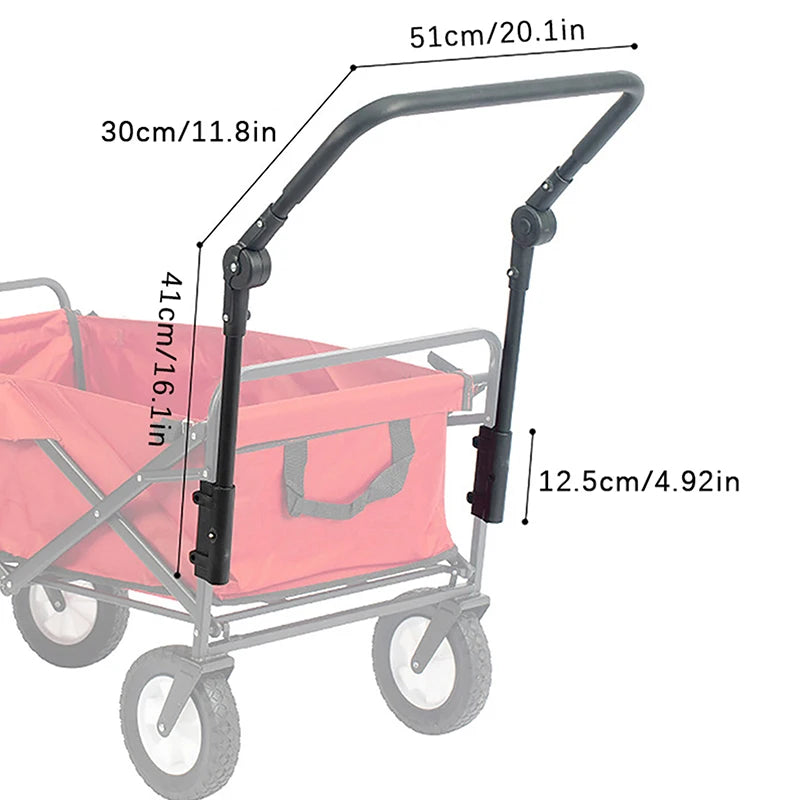Foldable Folding Cart Push Handle Wagon Cart Equipment Black Lightweight Extendable Cart Trolley Handle Accessories For Camping. Qme