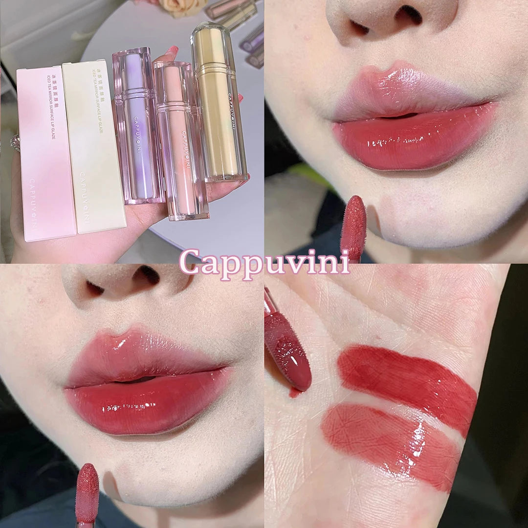 Iced Tea Mirror Lip Glaze Watery Lip Gloss Waterproof Lasting Transparent Jelly Liquid Lipstick Womon Beauty Makeup Lip Cosmetic Qme 05 Cappuvini