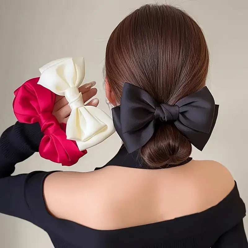 French Bow Scrunchie Elastic Hair Tie Elegant Satin Luxury Textured Qme