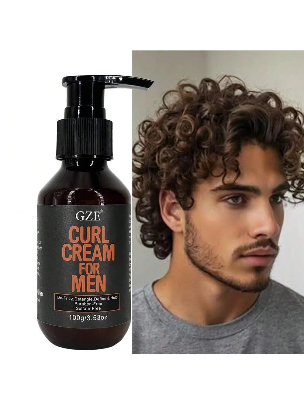 GZE MEN Castor Oil Curl Defining Cream Nourishing Curl Cream, Hydrate & Adds Shine - Color Safe & Sulfate Free Styling Product Qme