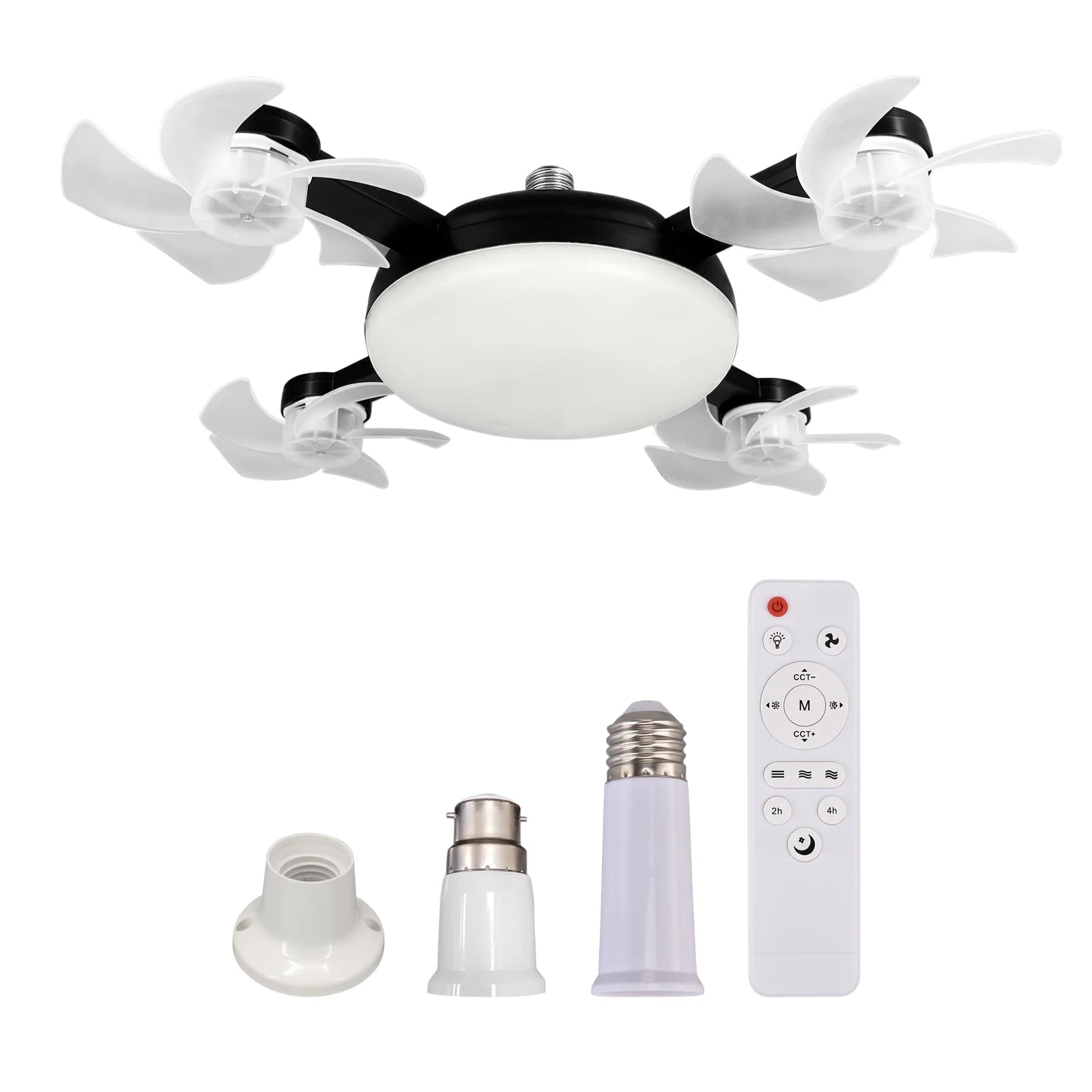 Smart E27 Ceiling Fan Light Remote Dimming Silent LED Drone Ceiling Lamp Home Decor Bedroom Dining Living Room Study Fan Lamp ﻿ Qme Black 4 Head Set