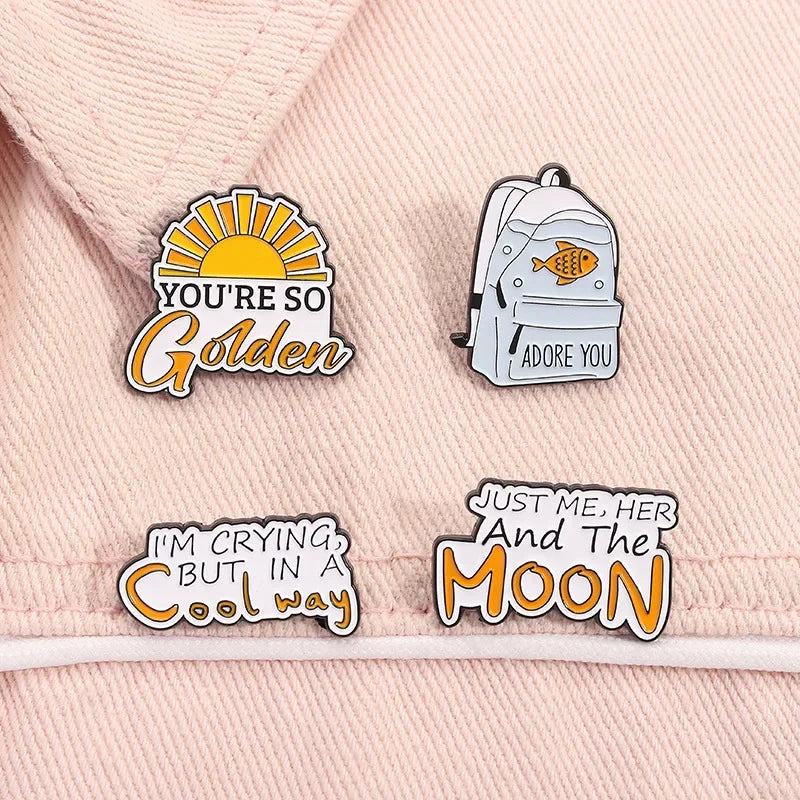 Cute School Bag Enamel Pins With Cartoon Sweet English Letter As Adore You Creative Metal Badge Jewelry Gift For Children Friend Qme