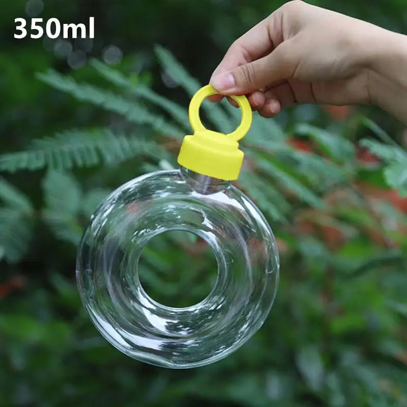 350ML Donut Kids Water Bottle Leak-Proof Travel Cup Children Anti Fall Transparent Drinking Bottle Sports Water Bottle Qme Yellow 350ml