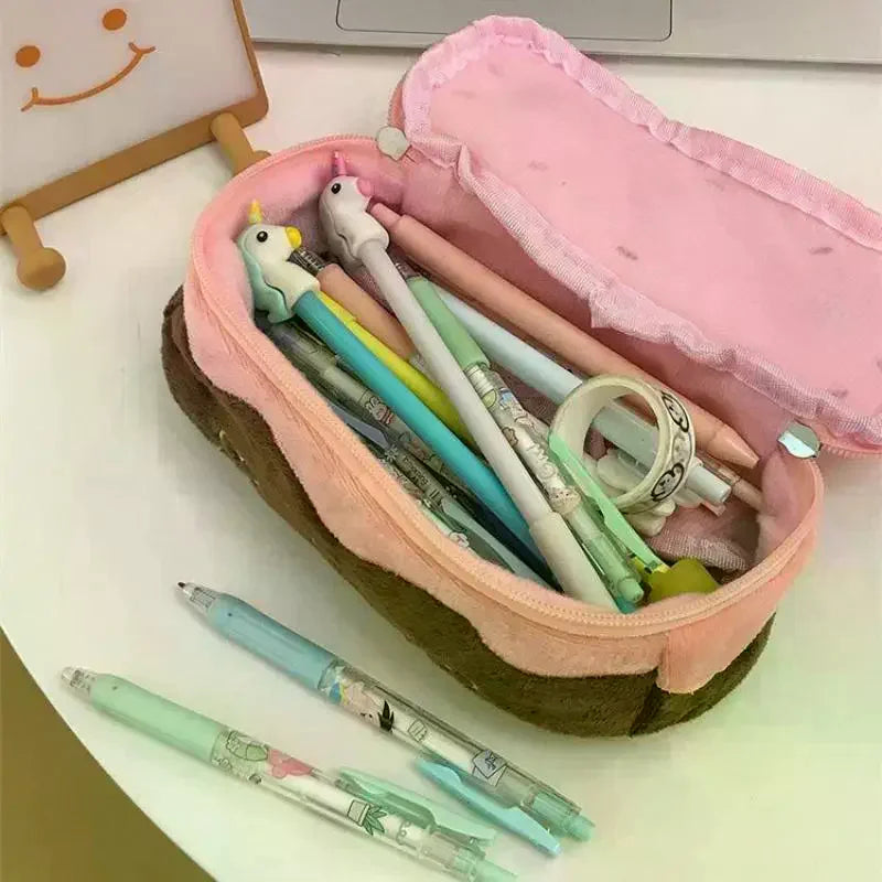 Plush Pencil Case Large Capacity Kawaii Cherry Cake Design Fuzzy Cute Qme