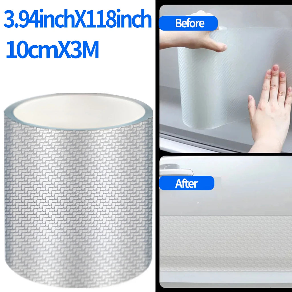 Car Door Protective Film Transparent 3D Carbon Fiber Door Edge Protector Wear-Resistant Anti Scratch Paint Guard Matte Sticker Qme 10cmX3m