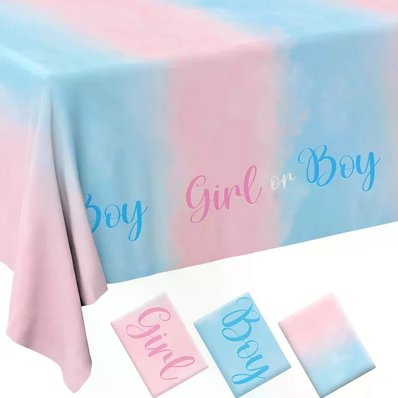 Gender Reveal Tablecloth Pink Blue Rectangular Plastic Table Cover Qme