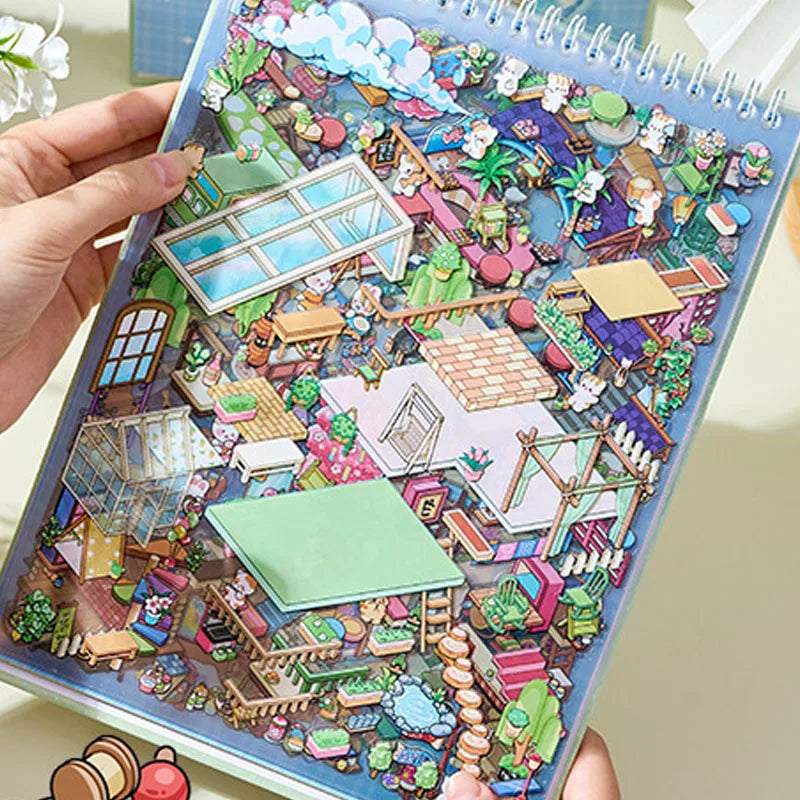 20pcs/bag Foggy Town Miniature Scenery Large-Size Sticker Book 6 Varieties for Endless Fun DIY 3D Scenes Kill Time with Brain-Te Qme