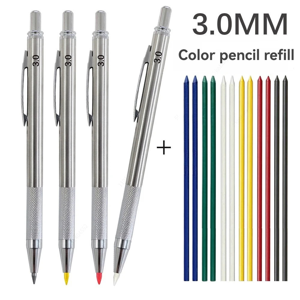 Mechanical Pencil Set 3.0mm Full Metal Painting Automatic Pencil & Refills, for Drafting, Drawing and Sketching Supply Qme
