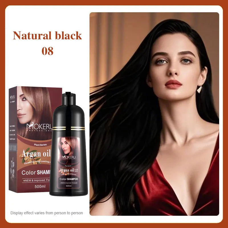 MOKERU Fast Black Color Dye Organic Ginger Hair Black Dye Shampoo for Women Anti Gray Hair 5 Mins Permanent Dye Black Qme 08