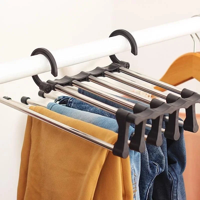 5 In 1 Magic Trouser Rack Hangers Stainless Steel Folding Pant Rack Tie Hanger Shelves Bedroom Closet Organizer Wardrobe Qme Black