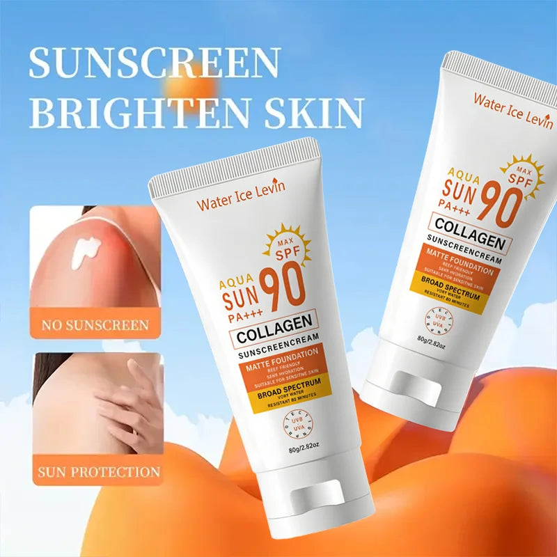 SPF 90 Collagen Sunscreen Cream, Matte Finish, Reef Friendly, 36H Hydration for Sensitive Skin Qme