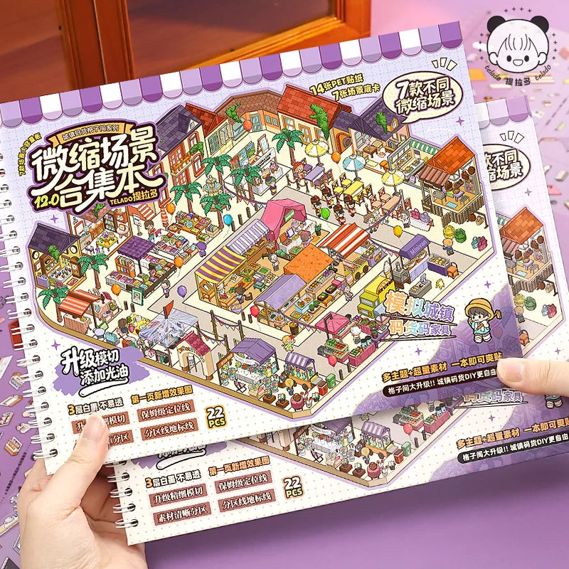 TIANZI Kawaii 3D Cartoon Miniature Scene Stickers Book Pocket House Stacking Stickers DIY Handmade Scrapbook Decoration Qme