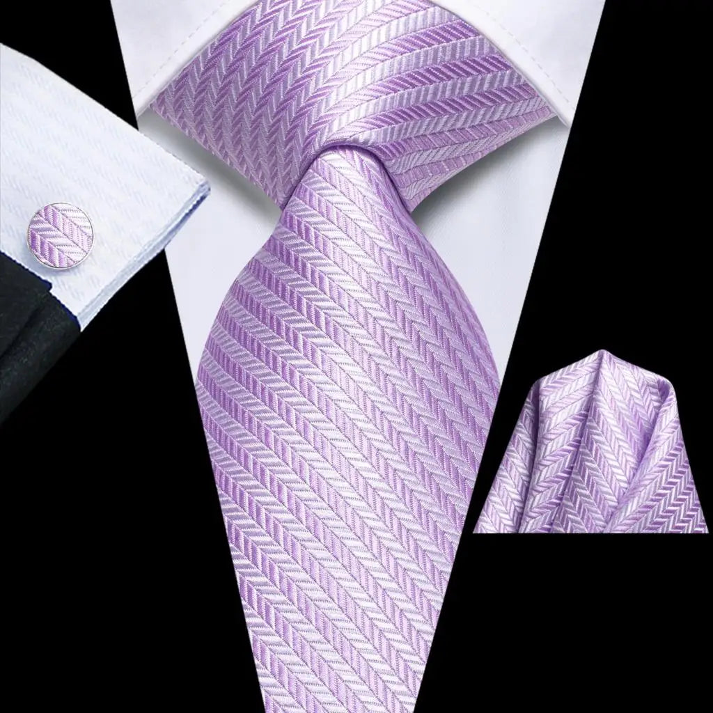 Hi-tie Striped Navy Blue Mens Fashion Necktie Handkerchief Cufflinks