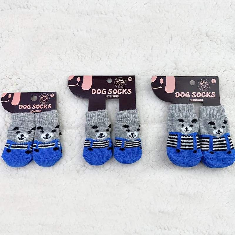 Pet socks, anti dirt and anti slip dog foot covers, Teddy Bears, Puppy Cotton Socks, 3D Doll Dog Shoes, set of 4 universal for c Qme
