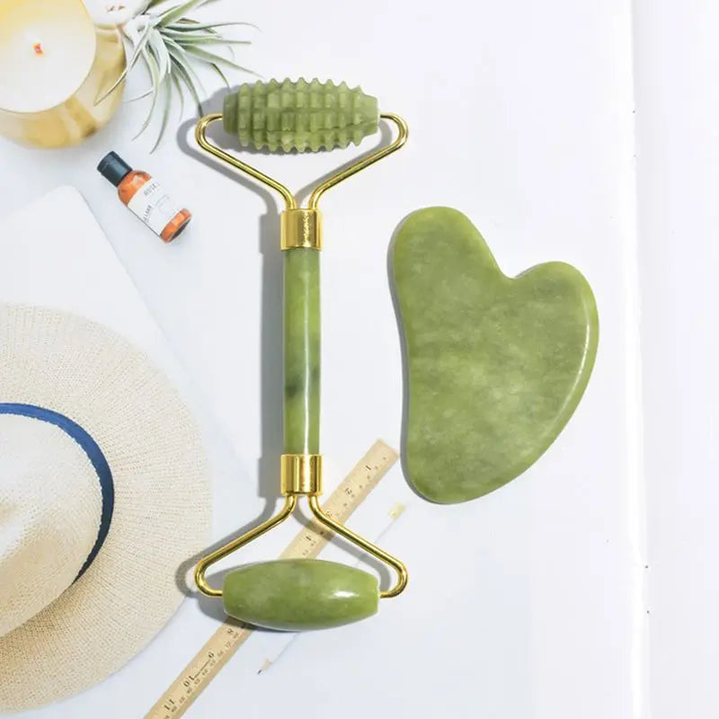 Jade Massagers Face Body Gua Sha Scraper Beauty Facial Roller Natural Qme