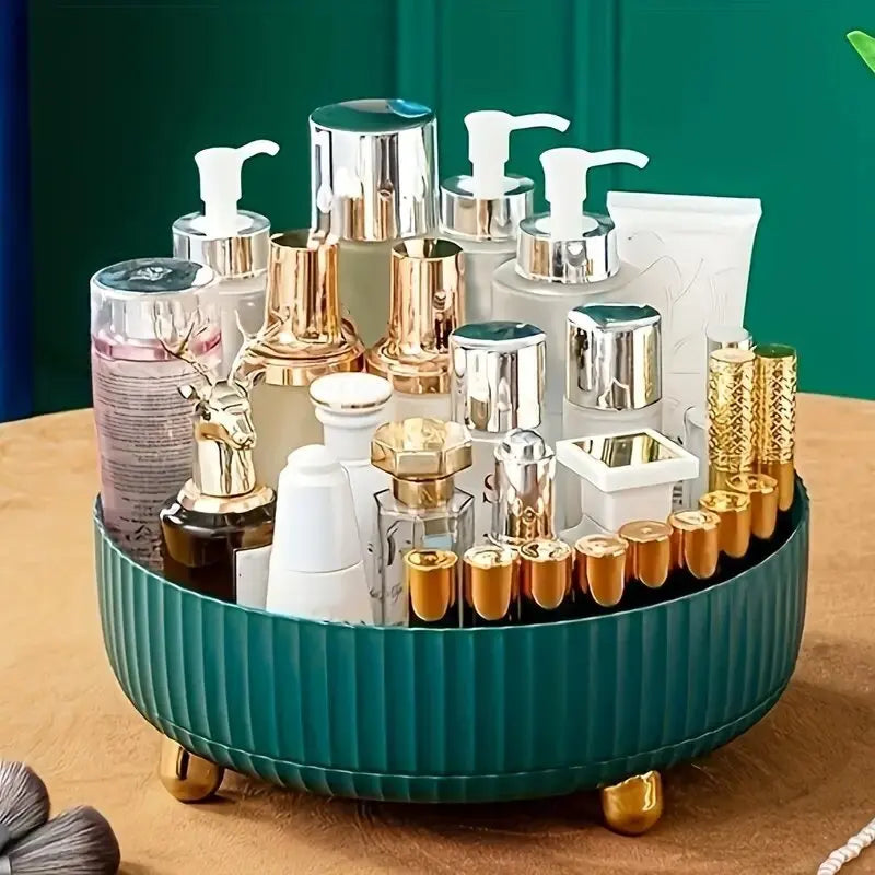 Luxury Plastic Rotating Organizer Cosmetic Storage Box Fruit Tray Qme Dark Green