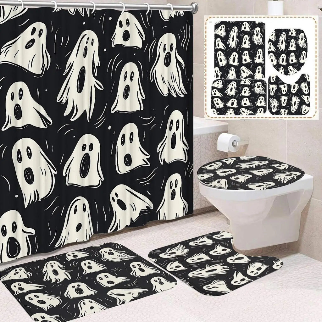 Halloween Shower Curtains Bathroom Spooky Ghost Machine Washable Qme