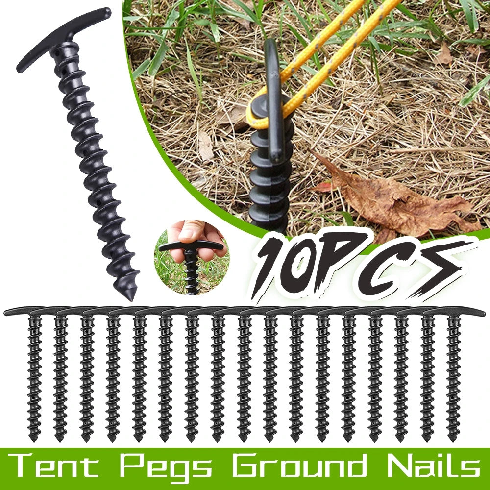 10pcs/pack Outdoor Tent Ground Nails Set Stakes Pegging Ground Nails Peg Screw Anchor Windproof For Outdoor Camper Accessories Qme