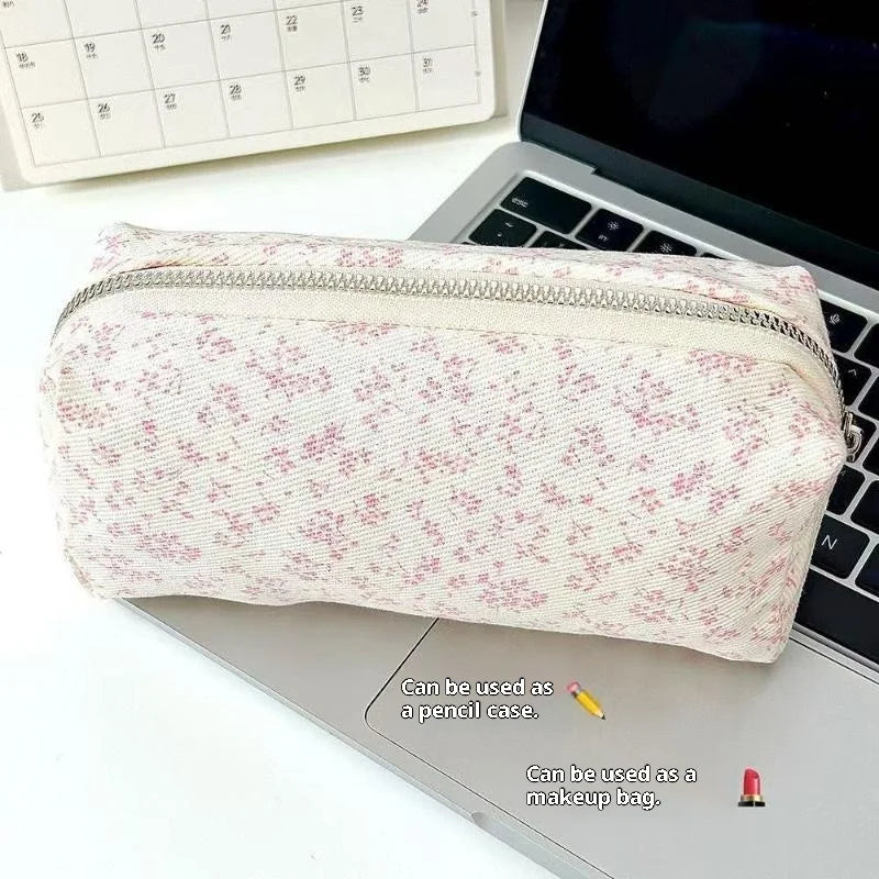 Pink Small Floral Pencil Case Handheld Pen Large Capacity Pouch Bag Qme