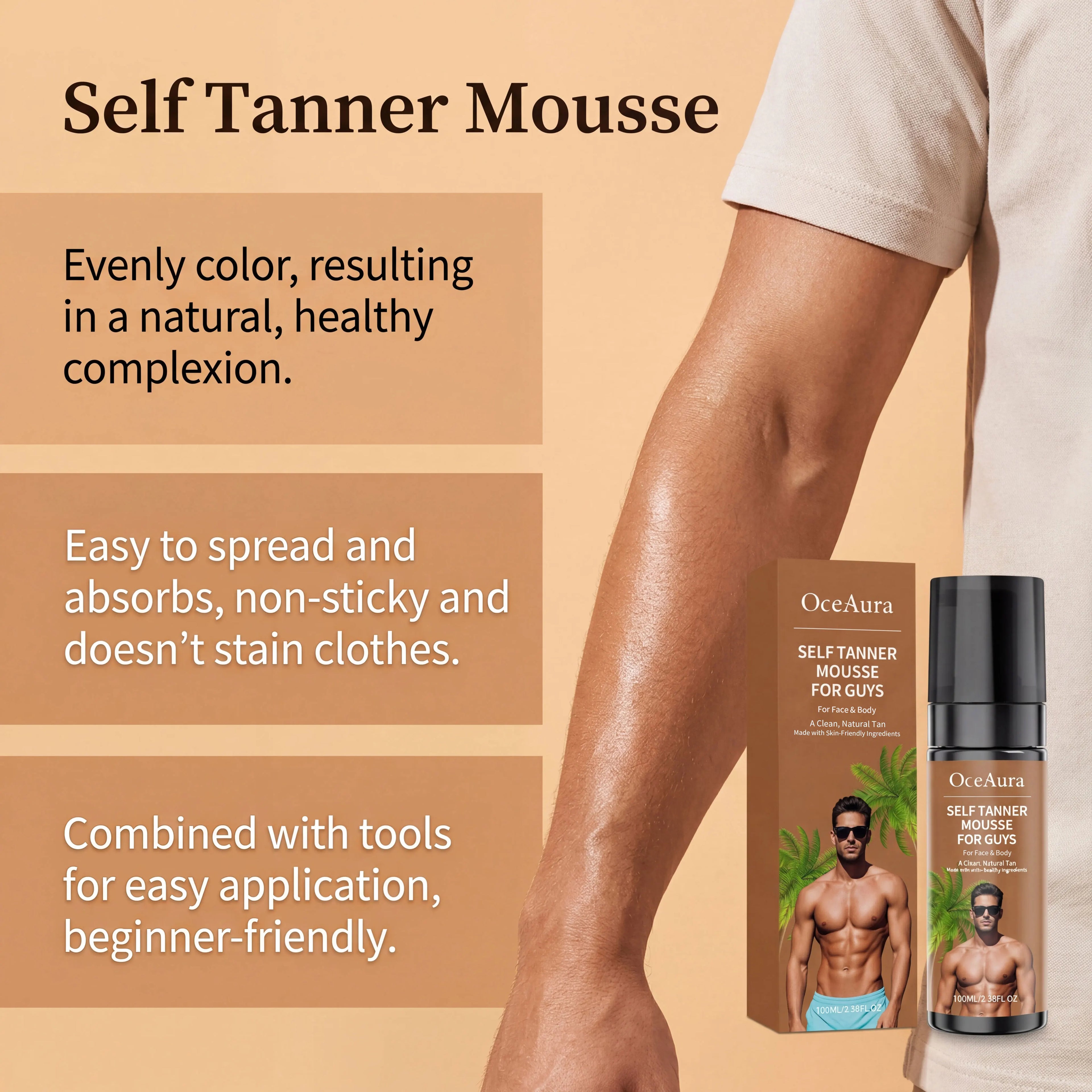 Self Tanner Mousse Natural Sunless Tanning Foam Streak-Free Quick-Drying Gradual Tan Hydrating Beautiful Tan Finish Body Care Qme