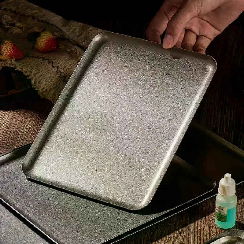 Vintage 304 Stainless Steel Snowflake Silver Square Tray Round Edge Qme